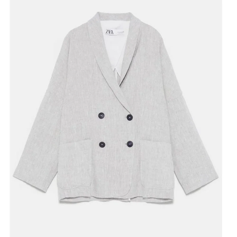 Zara Timeless Collection Linen Double Breasted Oversized Blazer Jacket Long Coat - Picture 2 of 6